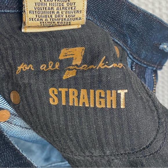 7 For All Mankind TALL Jeans Dark Wash Denim Straight Leg USA Made Women’s Sz 28 - Picture 3 of 15